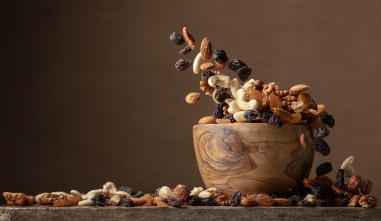 Flying,Dried,Fruits,And,Nuts.,The,Mix,Of,Nuts,And