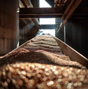Conveyor belt with seeds on it