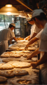 People working fresh doughs to make fresh breads