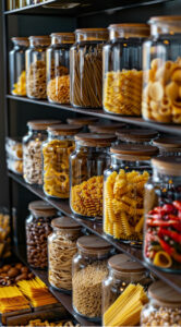 Glasses with different types of pasta