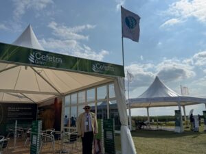 Cefetra stand at the Cereals Event with a visitor under the flag of CMG, a part of Cefetra BV